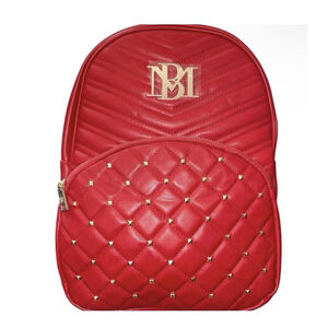 Badgley Mischka Red Diamond Quilted Gold Studded Vegan Leather Backpack NWT